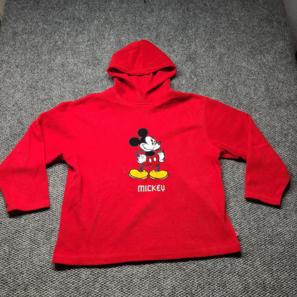 Disney Mickey Mouse Red Fleece Hoodie Small Embroidered Character Pullover